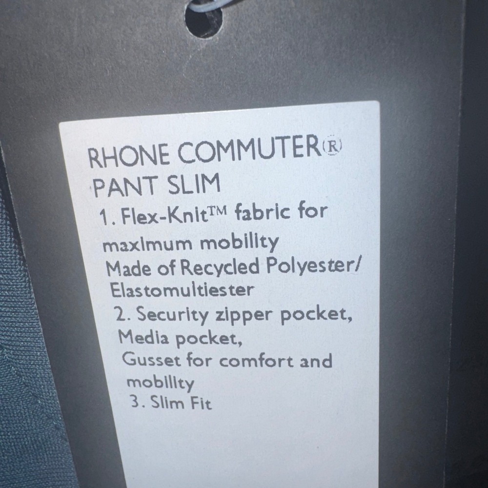 RHONE Commuter Pants Slim Fit Dark Teal Flex Knit Stretch Mens Size 30x33 NEW - Picture 3 of 9